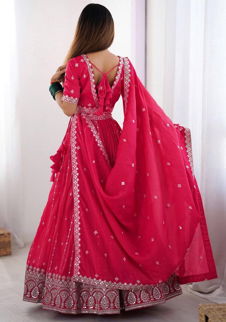 Pink Embroidered Silk Lehenga Set With Dupatta