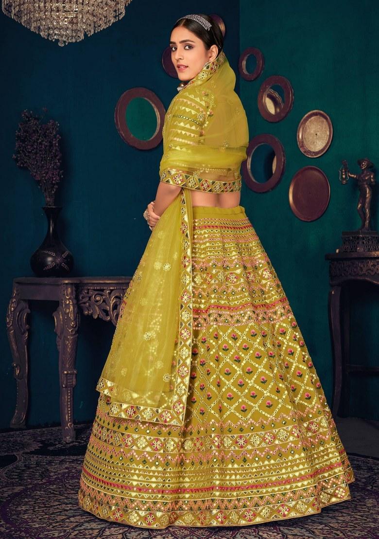Green Embroidered Georgette Lehenga Set With Dupatta