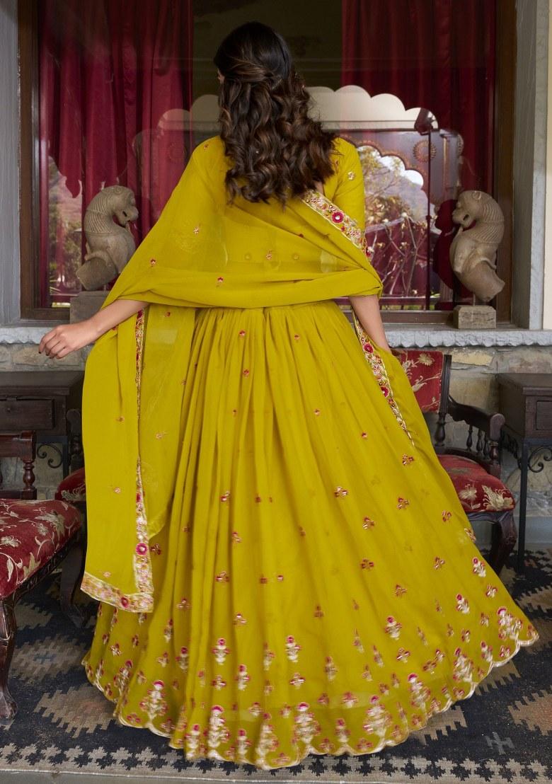 Yellow Embroidered Georgette Lehenga Set With Dupatta