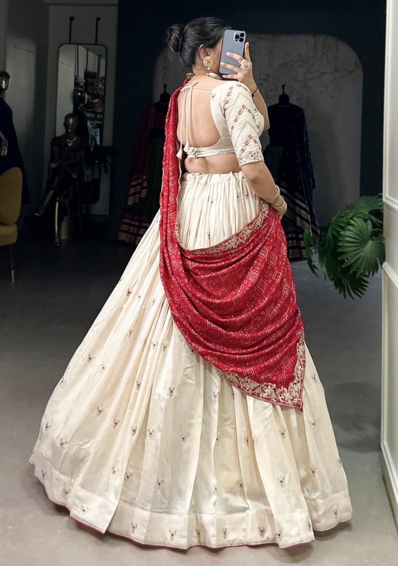 Off White Embroidered Silk Lehenga Set With Dupatta