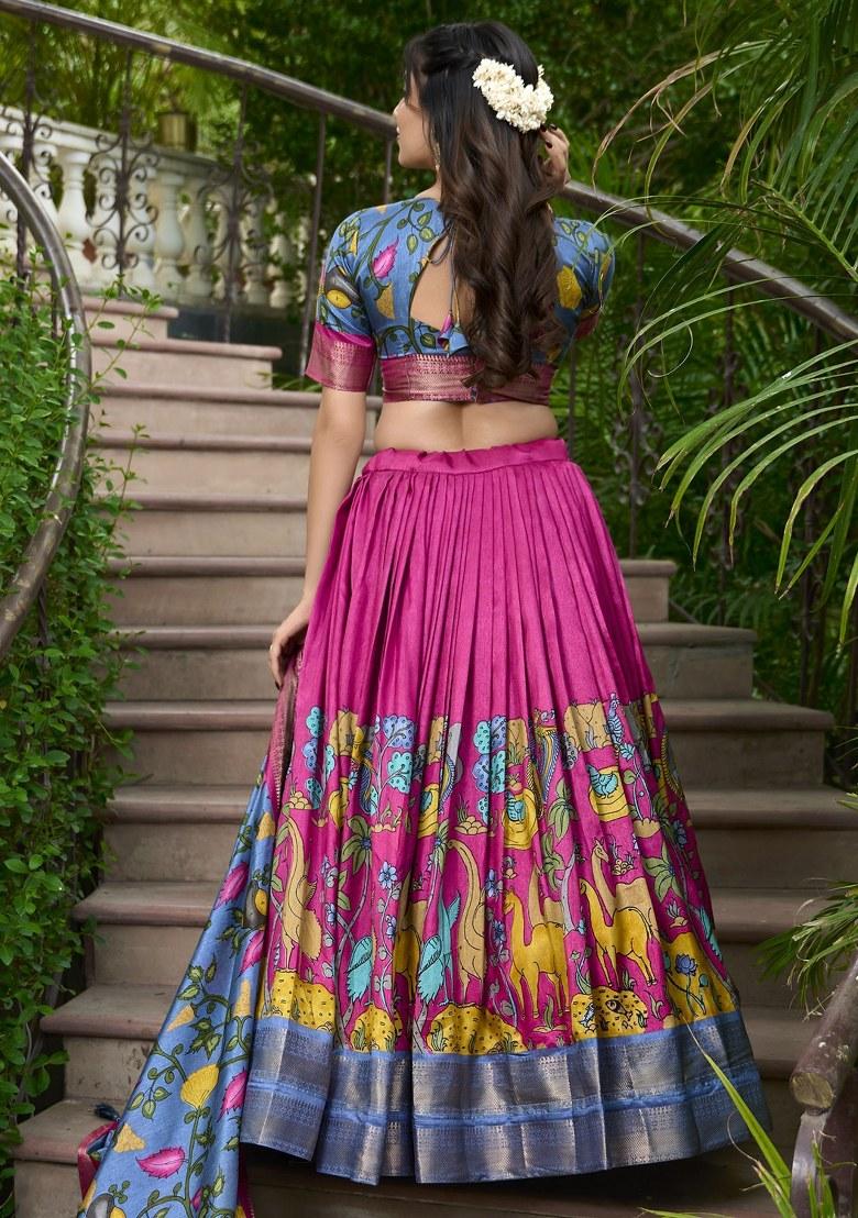 Pink Printed Silk Lehenga Set With Dupatta