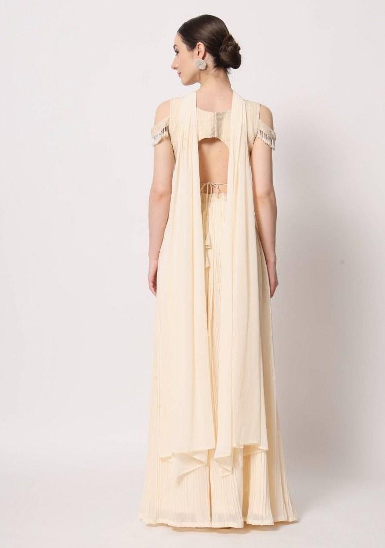 Beige Embroidered Georgette Lehenga Set With Dupatta