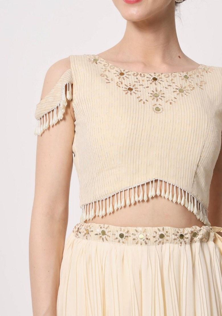 Beige Embroidered Georgette Lehenga Set With Dupatta