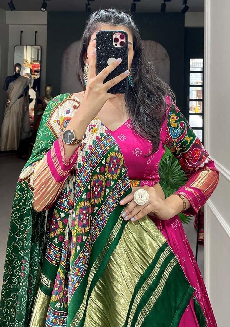 Pink Printed Silk Lehenga Set With Dupatta