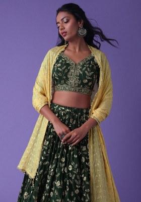 Green Embroidered Georgette Lehenga Set With Dupatta