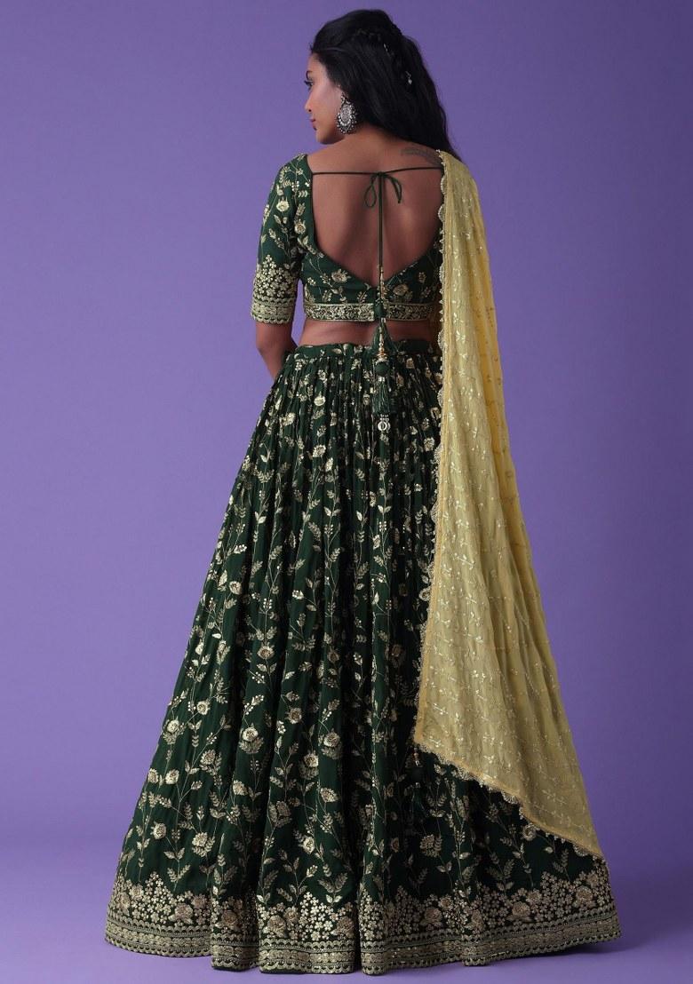 Green Embroidered Georgette Lehenga Set With Dupatta