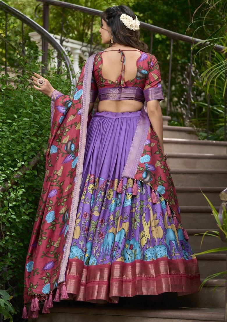 Lavender Printed Silk Lehenga Set With Dupatta