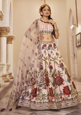 Off White Printed Organza Lehenga Set With Dupatta