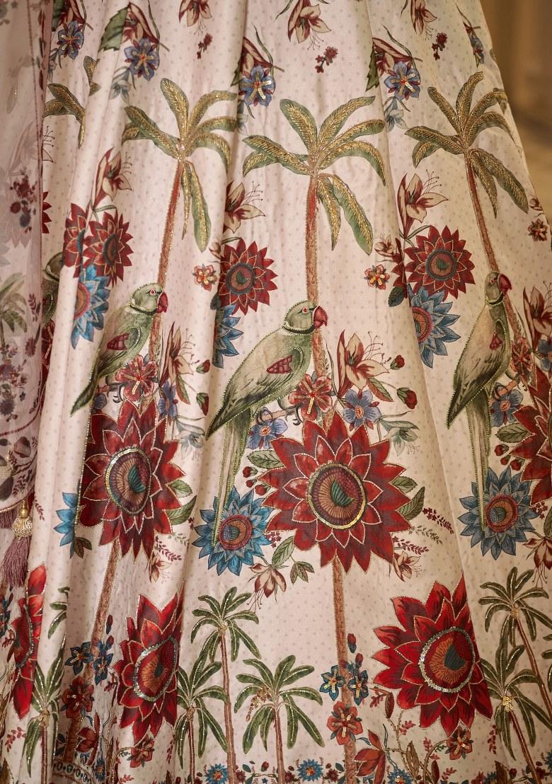 Off White Printed Organza Lehenga Set With Dupatta