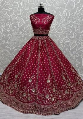 Pink Embroidered Net Lehenga Set With Dupatta