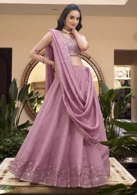 Pink Embroidered Organza Lehenga Set With Dupatta