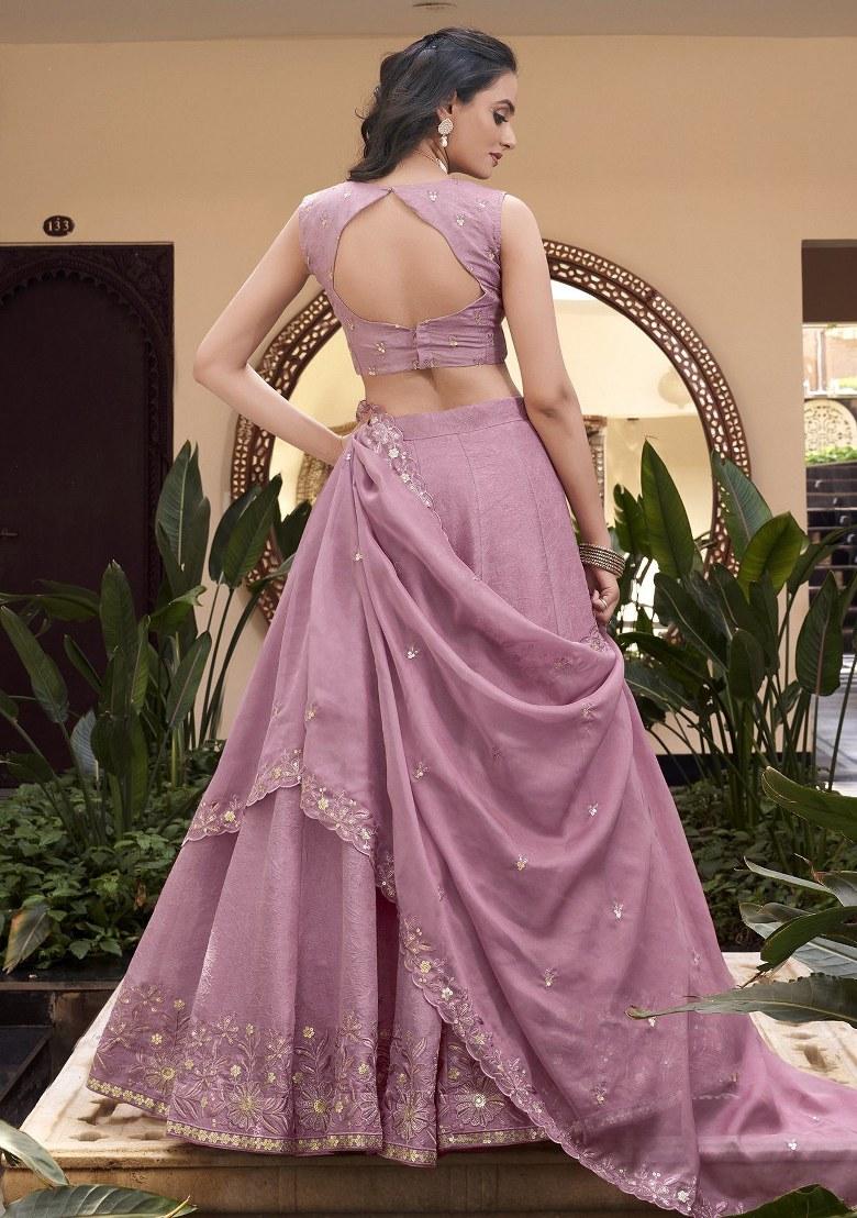Pink Embroidered Organza Lehenga Set With Dupatta
