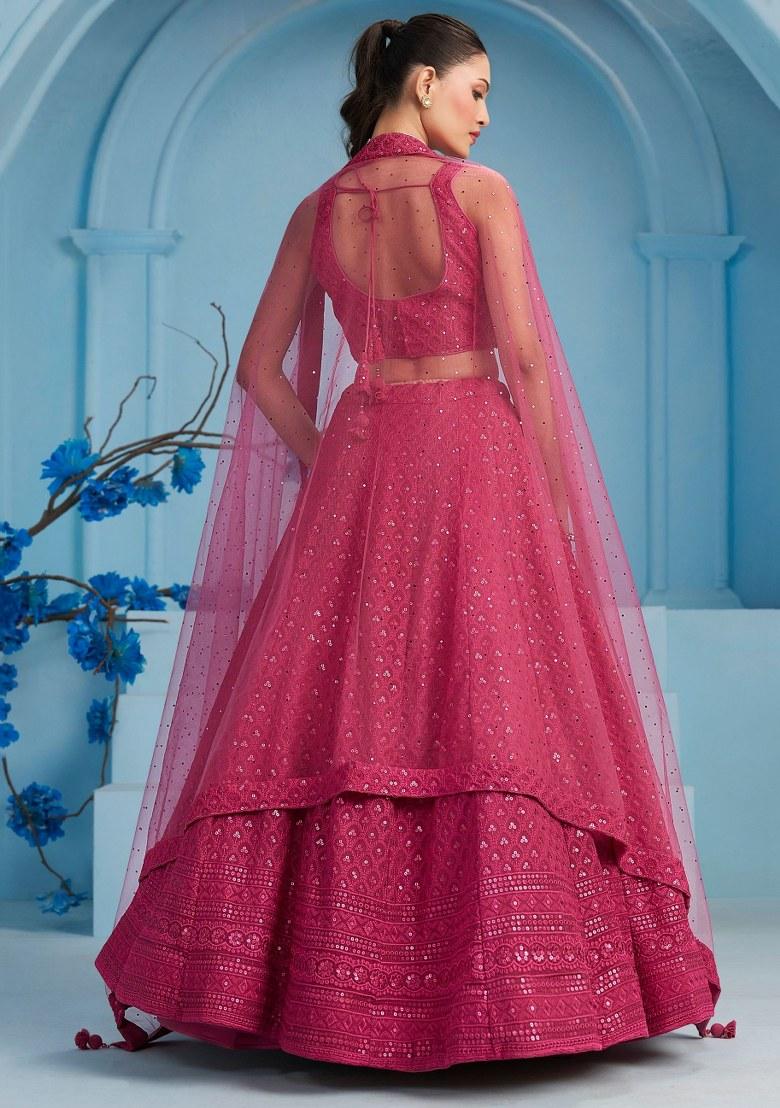 Pink Embroidered Georgette Lehenga Set With Dupatta