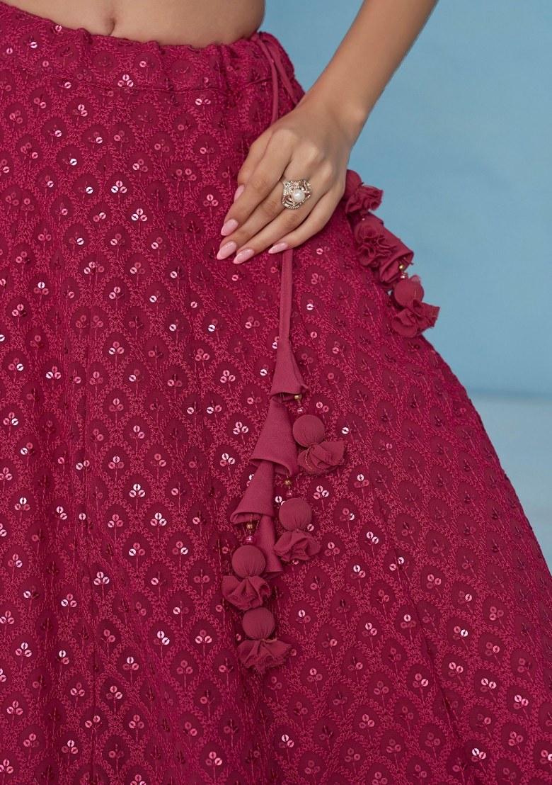 Pink Embroidered Georgette Lehenga Set With Dupatta