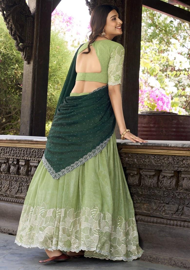 Green Embroidered Organza Lehenga Set With Dupatta