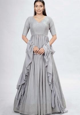 Grey Digital Print Georgette Lehenga Set