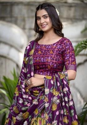 Yellow Printed Silk Lehenga Set With Dupatta