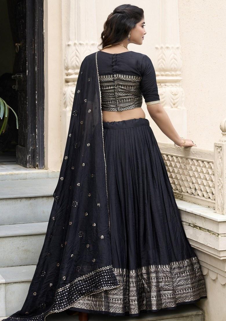 Black Embroidered Chanderi Lehenga Set With Dupatta