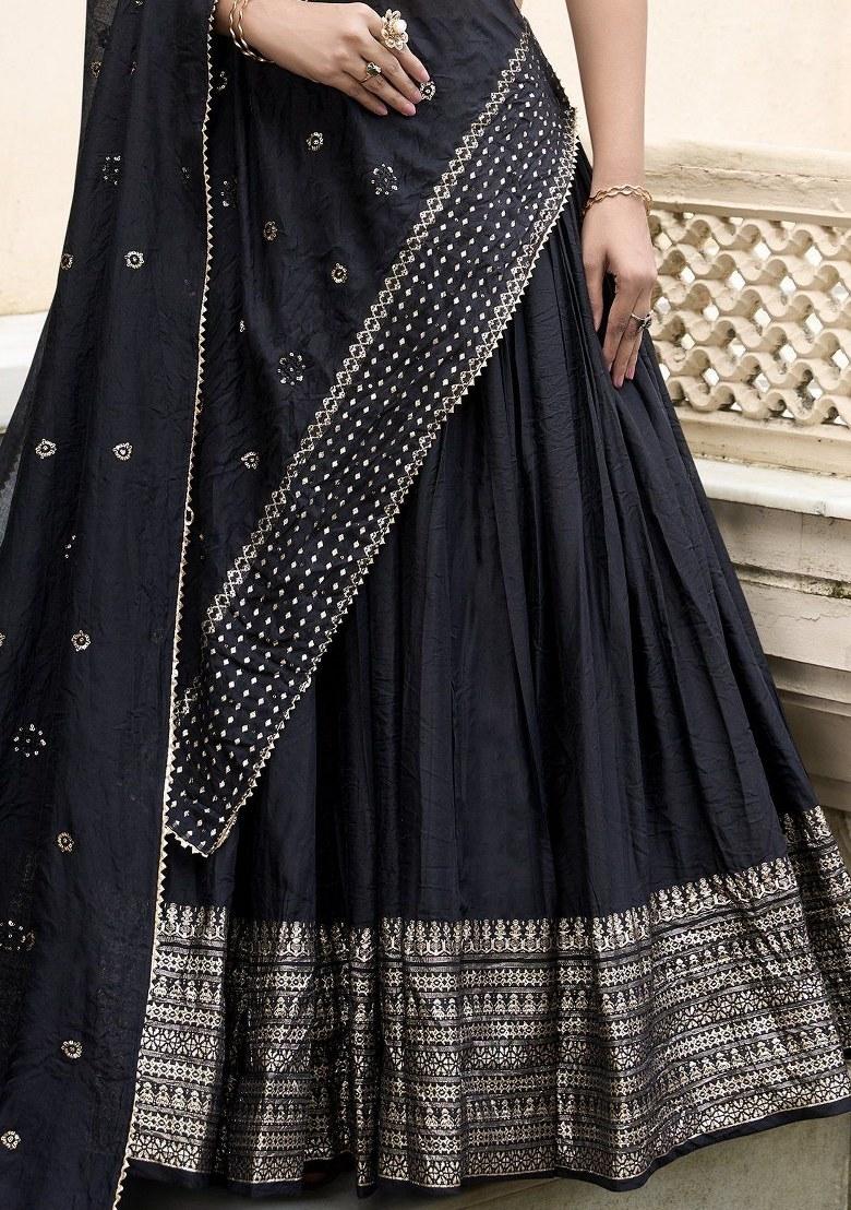 Black Embroidered Chanderi Lehenga Set With Dupatta