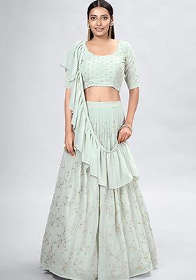Green Digital Print Georgette Lehenga Set