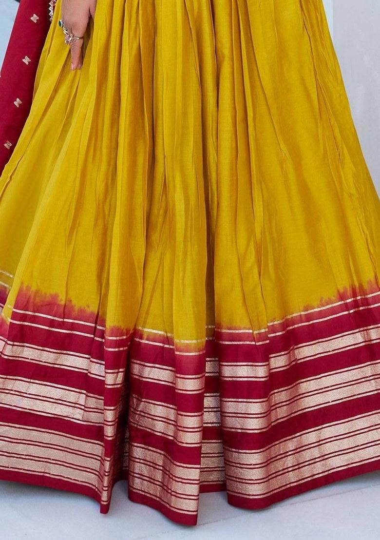 Yellow Embroidered Chanderi Lehenga Set With Dupatta