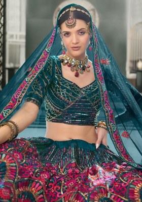 Blue Embroidered Silk Lehenga Set With Dupatta