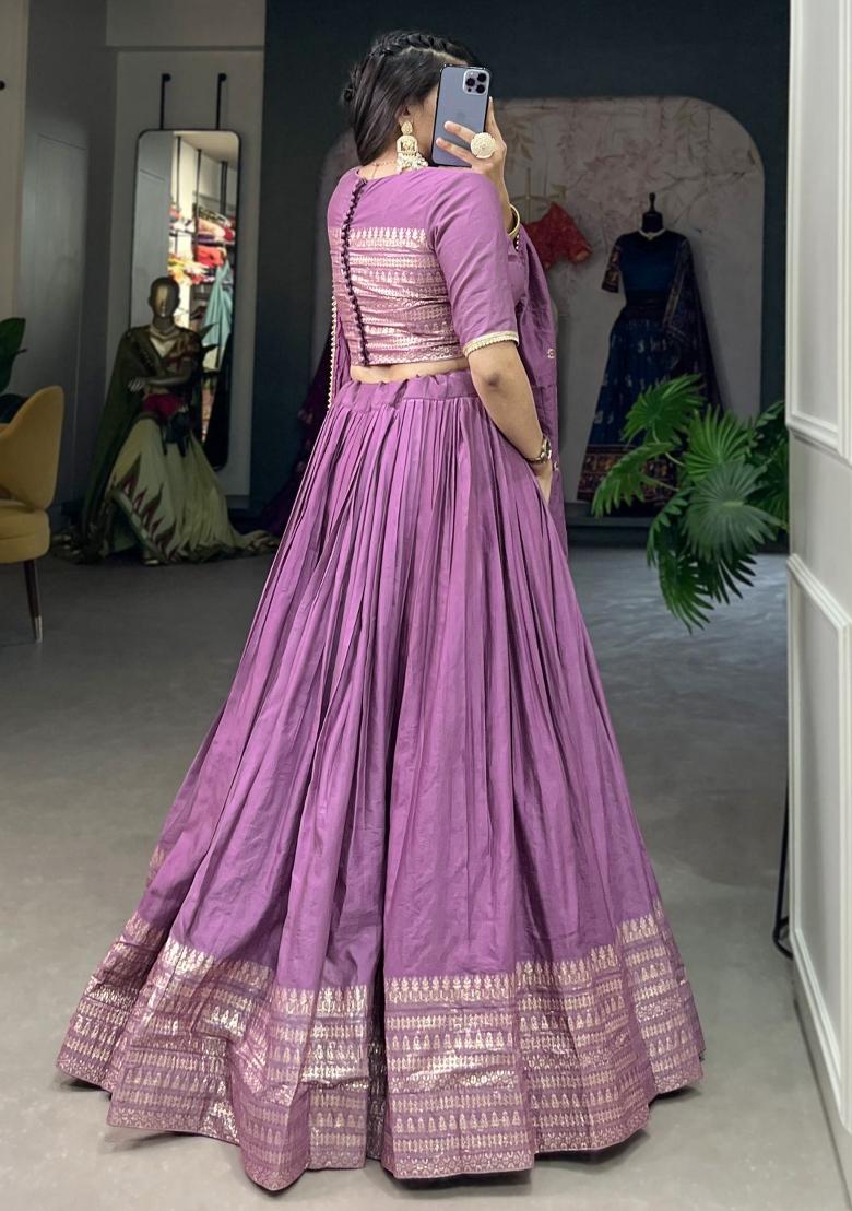 Lavender Embroidered Chanderi Lehenga Set With Dupatta