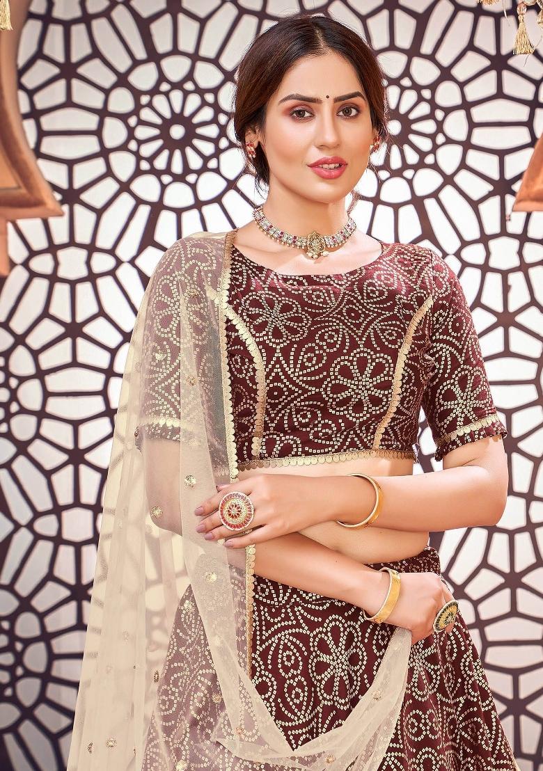 Maroon Embroidered Silk Lehenga Set With Dupatta