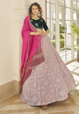 Pink Embroidered Georgette Lehenga Set With Dupatta