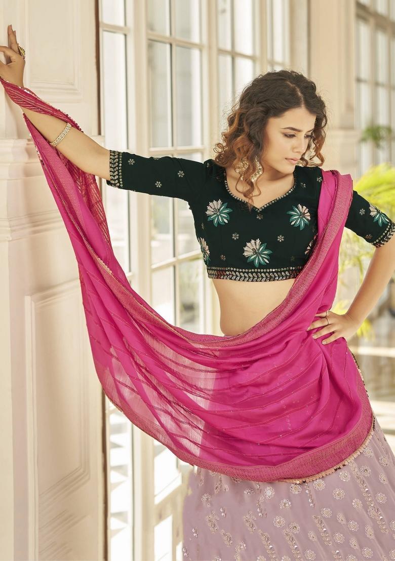 Pink Embroidered Georgette Lehenga Set With Dupatta