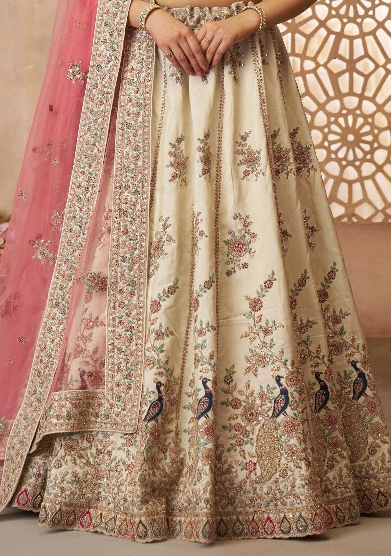 Off White Embroidered Silk Lehenga Set With Dupatta