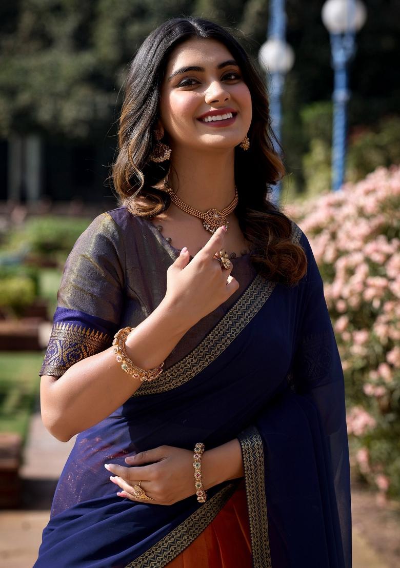 Orange Embroidered Silk Lehenga Set With Dupatta