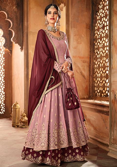 Dusty Pink Digital Print Georgette Lehenga Set