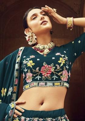 Blue Embroidered Georgette Lehenga Set With Dupatta