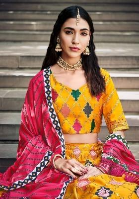 Yellow Embroidered Silk Lehenga Set With Dupatta
