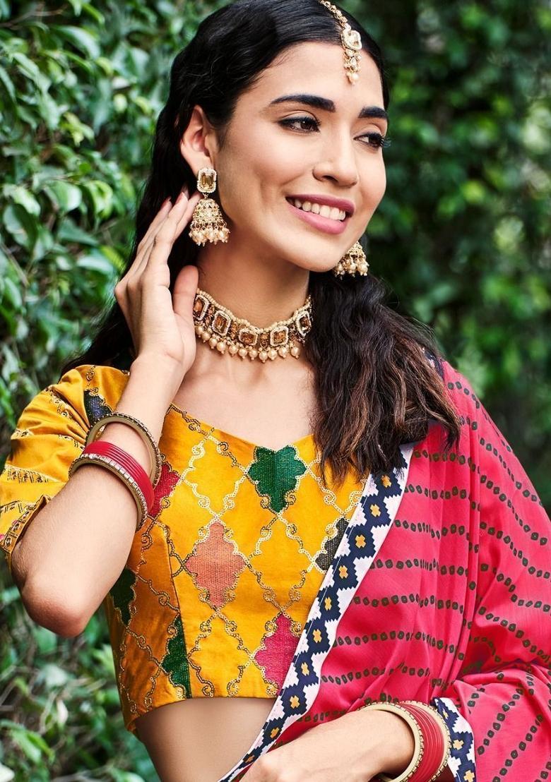 Yellow Embroidered Silk Lehenga Set With Dupatta