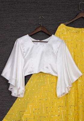 Yellow Embroidered Georgette Lehenga Set With Dupatta