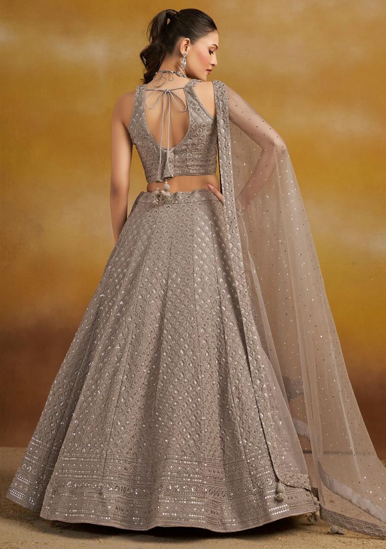 Grey Embroidered Georgette Lehenga Set With Dupatta