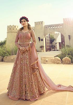 Dusty Pink Digital Print Net Lehenga Set
