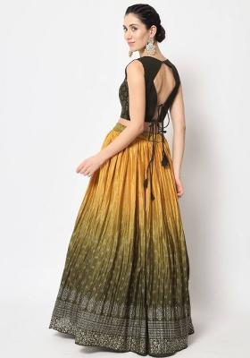 Green Embroidered Art Silk Lehenga Set With Dupatta