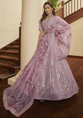 Pink Printed Art Silk Lehenga Set With Dupatta