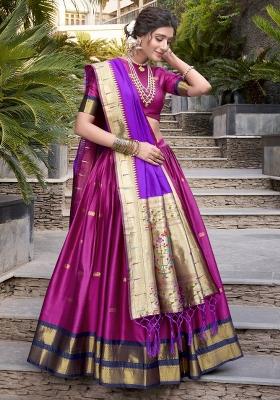 Pink Embroidered Jacquard Lehenga Set With Dupatta