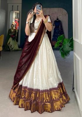 White Embroidered Cotton Lehenga Set With Dupatta