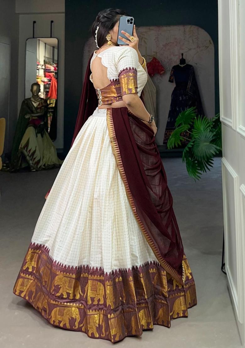 White Embroidered Cotton Lehenga Set With Dupatta