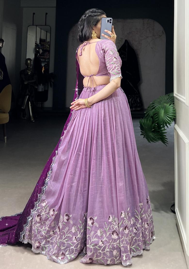 Lavender Embroidered Organza Lehenga Set With Dupatta