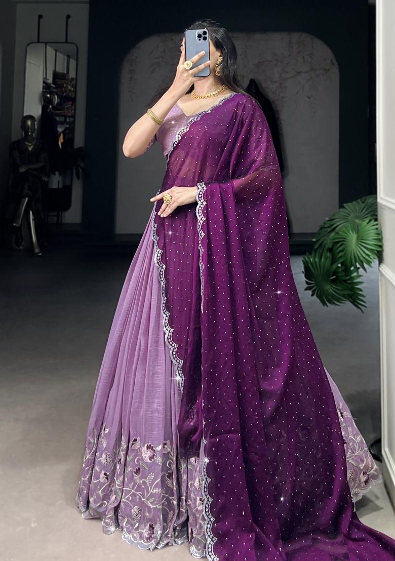 Lavender Embroidered Organza Lehenga Set With Dupatta