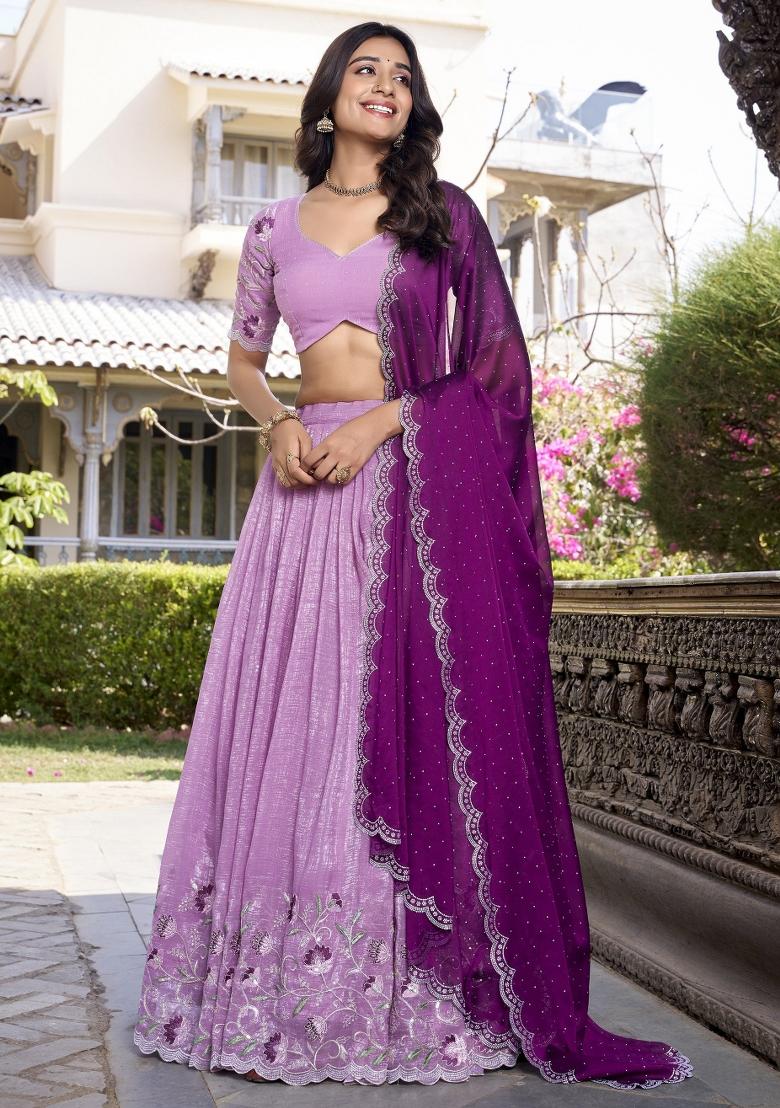 Lavender Embroidered Organza Lehenga Set With Dupatta