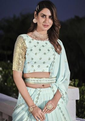 Sky Blue Embroidered Georgette Lehenga Set With Dupatta