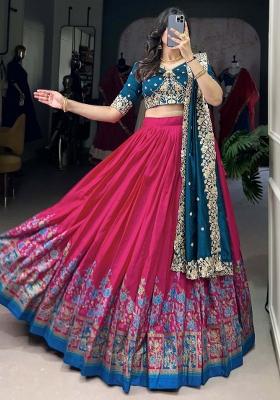 Pink Printed Silk Lehenga Set With Dupatta