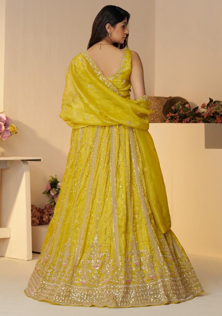 Yellow Embroidered Silk Lehenga Set With Dupatta